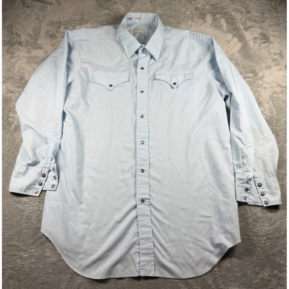 Vtg H Bar C California Ranchwear Western Shirt Men's L Blue Pearl Snap Cowboy